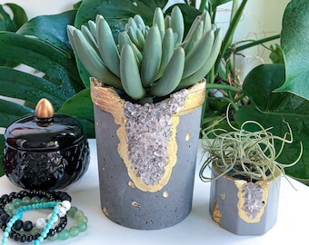 Handmade Crystal Geode Concrete Succulent Planter - 5 inch