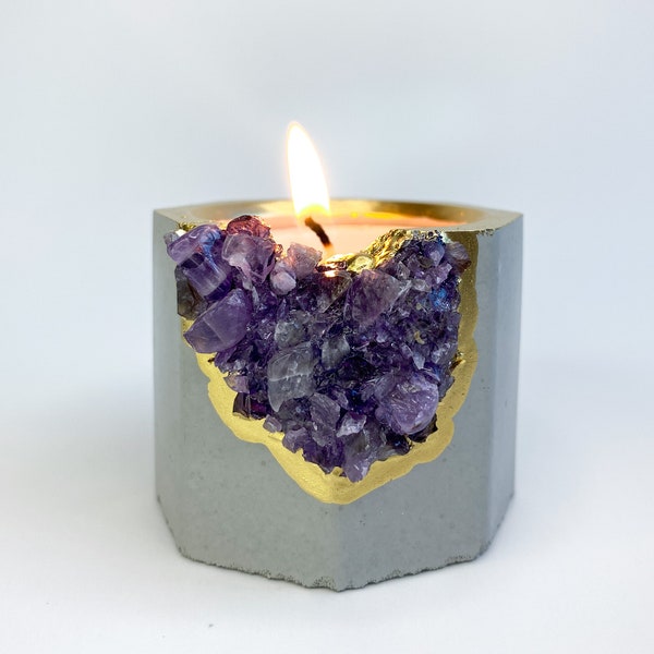 Amethyst Candle Holder | Geode Air Plant Holder Purple Crysta Decor | Metaphysical | Tea Light Gemstones Candle | Geode Chakra Crystals
