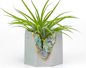 Sukkulenten Topf Fluorit Kristall Übertopf | Geode Planter Mini Air Pflanzenhalter Kaktus Topf Edelstein Kerze Beton kleine Sukkulenten Pflanzer