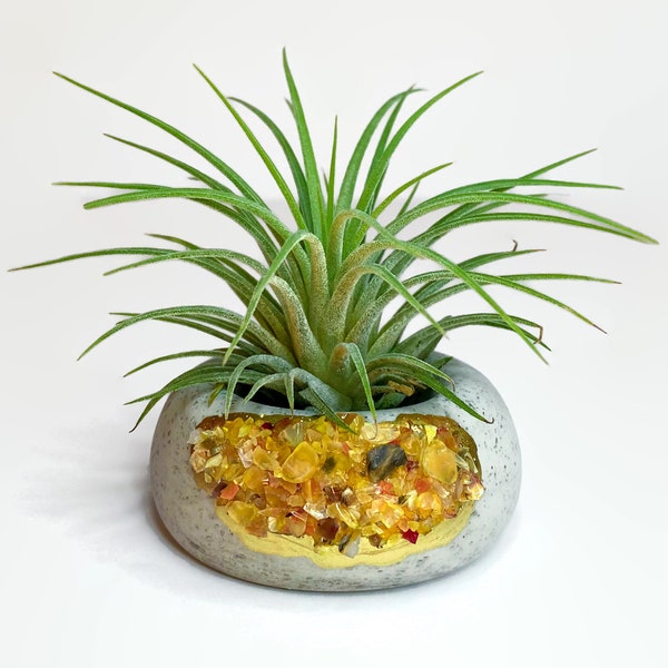 Crystal Air Plant Holder - Geode Planter Pot - Crystal Round Pot - Air Fern Display Tillandsia Planter Pot Concrete Airplant Candle Holder