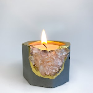 Geode Kaars Houder Kerstmis | Houder van rozenkwartsenluchtinstallatie | Crystal Candle Holder kerstversiering en cadeau | Theelicht kaarsgrootte
