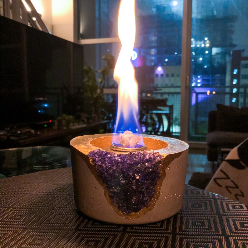 Fire Pit with Navy Blue Crystals Table Top Indoor Fire Bowl Etsy