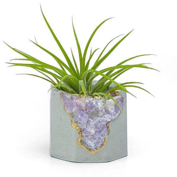 Geode Planter Pot | Amethyst Crystal Planter | Vase Small Succulent Pot |  Air Plant Holder | Cactus Pot | Reiki Crystal Candle Holder