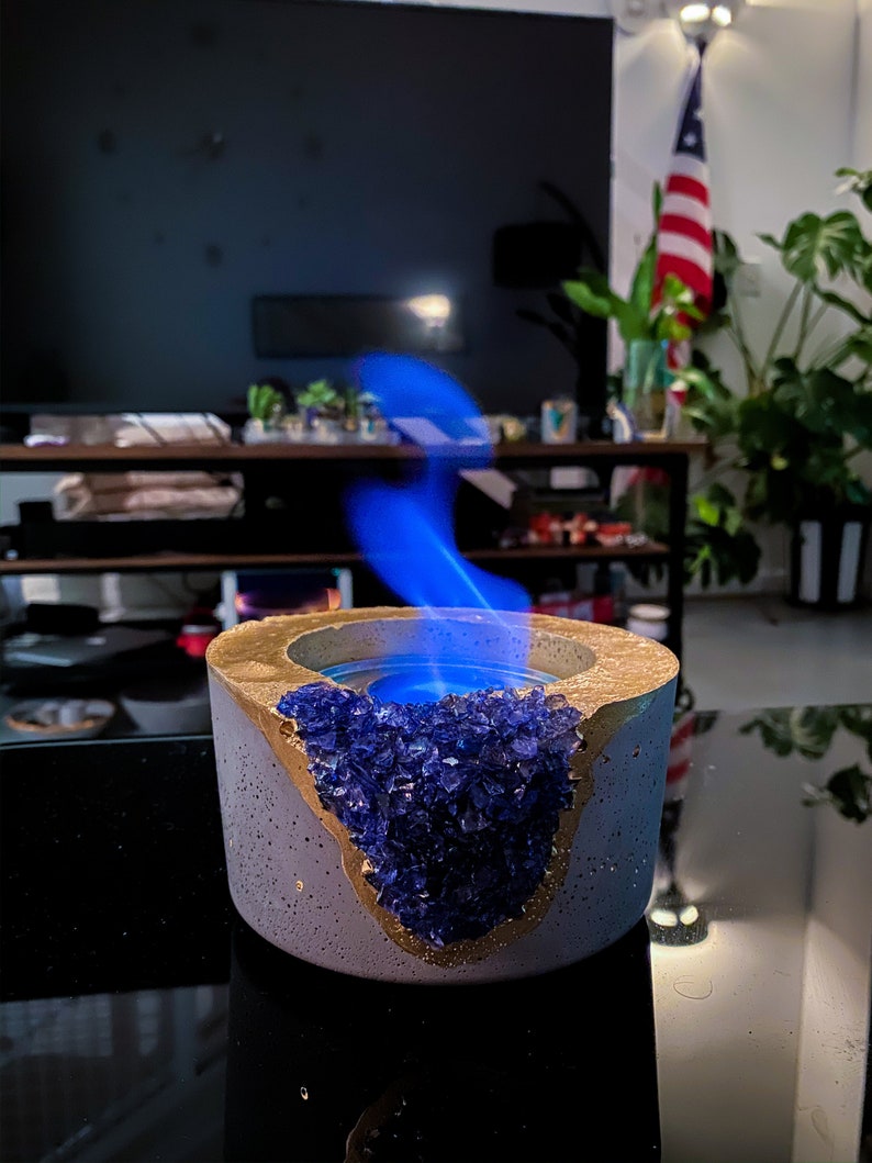 Fire Pit with Navy Blue Crystals Table Top Indoor Fire Bowl Etsy