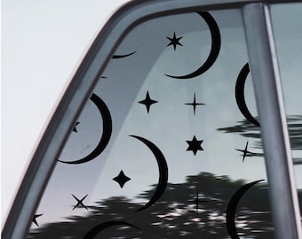 Celestial Moon & Stars Car Window Decal | Mystical Boho Vinyl Sticker for Back Window | Cosmic Car Decor