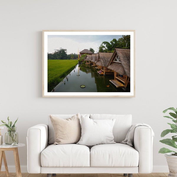 Bali Villa, Ducks, and Rice Paddy | Ubud Bali Digital Oil Painting Print |  | Indonesia Wall Decor | Rice Terrace Wall Art | Ubud Art