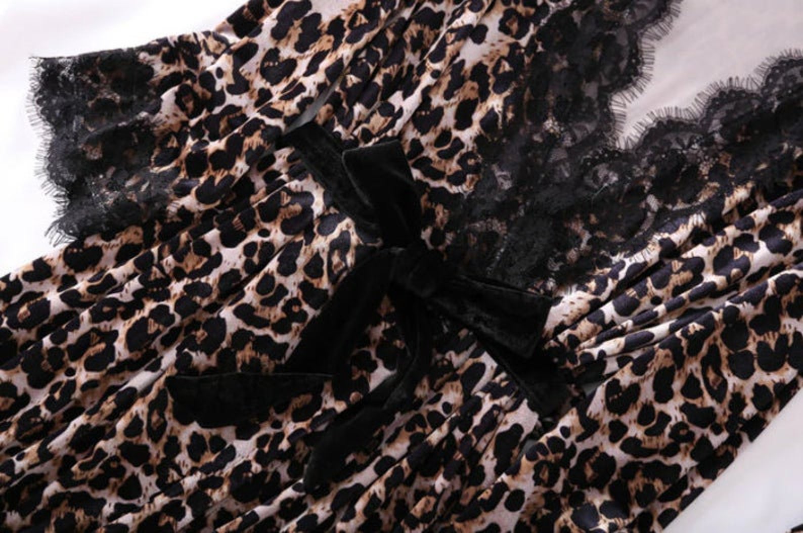 Sexy Lace Leopard Velvet Pajama Set 3 Pieces Sleepwear Etsy
