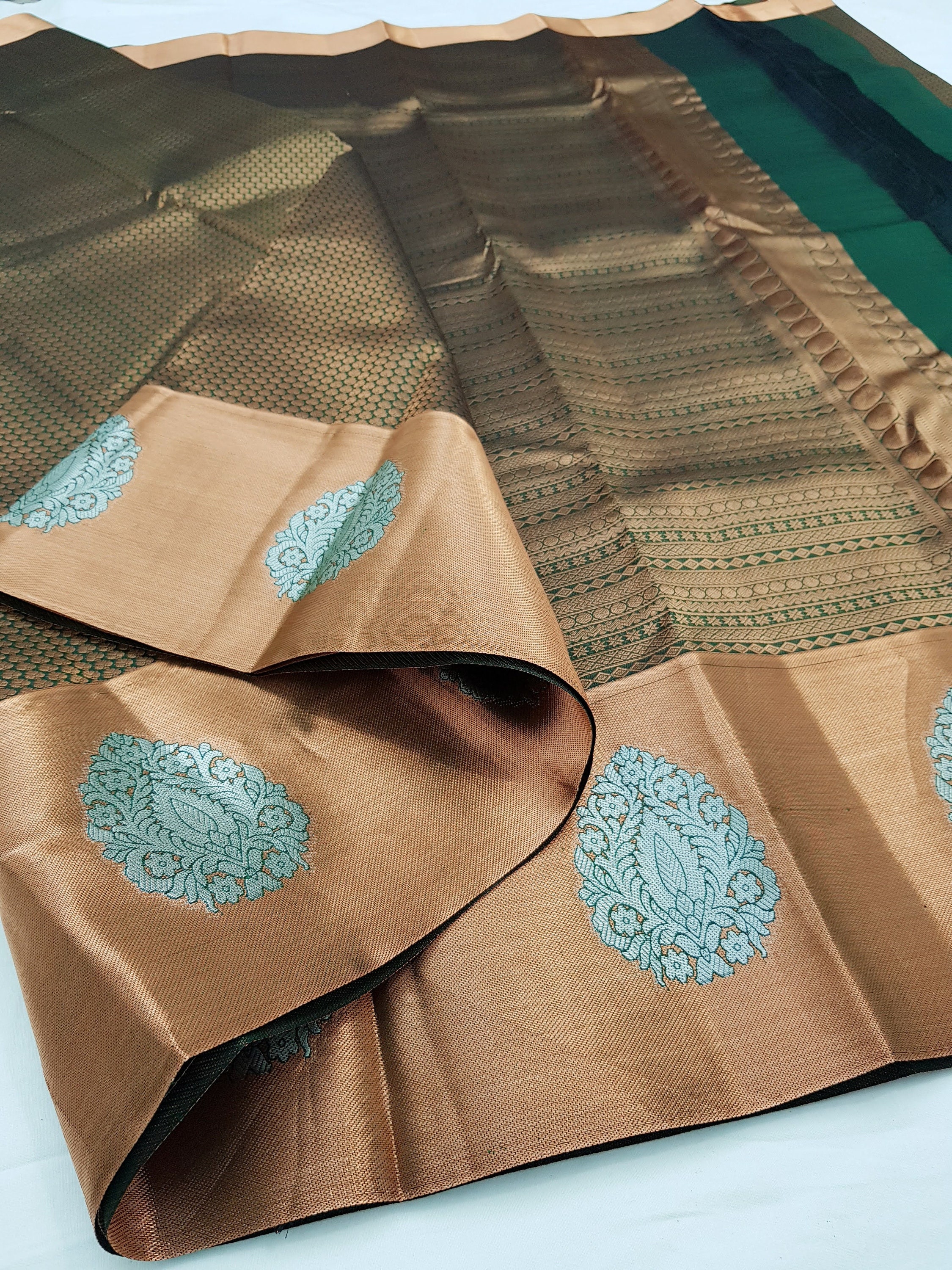 Kanchipuram Pure Handloom Copper Full Zari Bridal Saree with Etsy