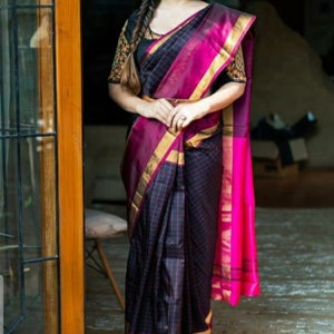 uppada seide sari | Uppada Seide Saree mit Bluse | weicher schwarzer seiden sari | Designer Braut Saree | Bollywood Hochzeit Sari