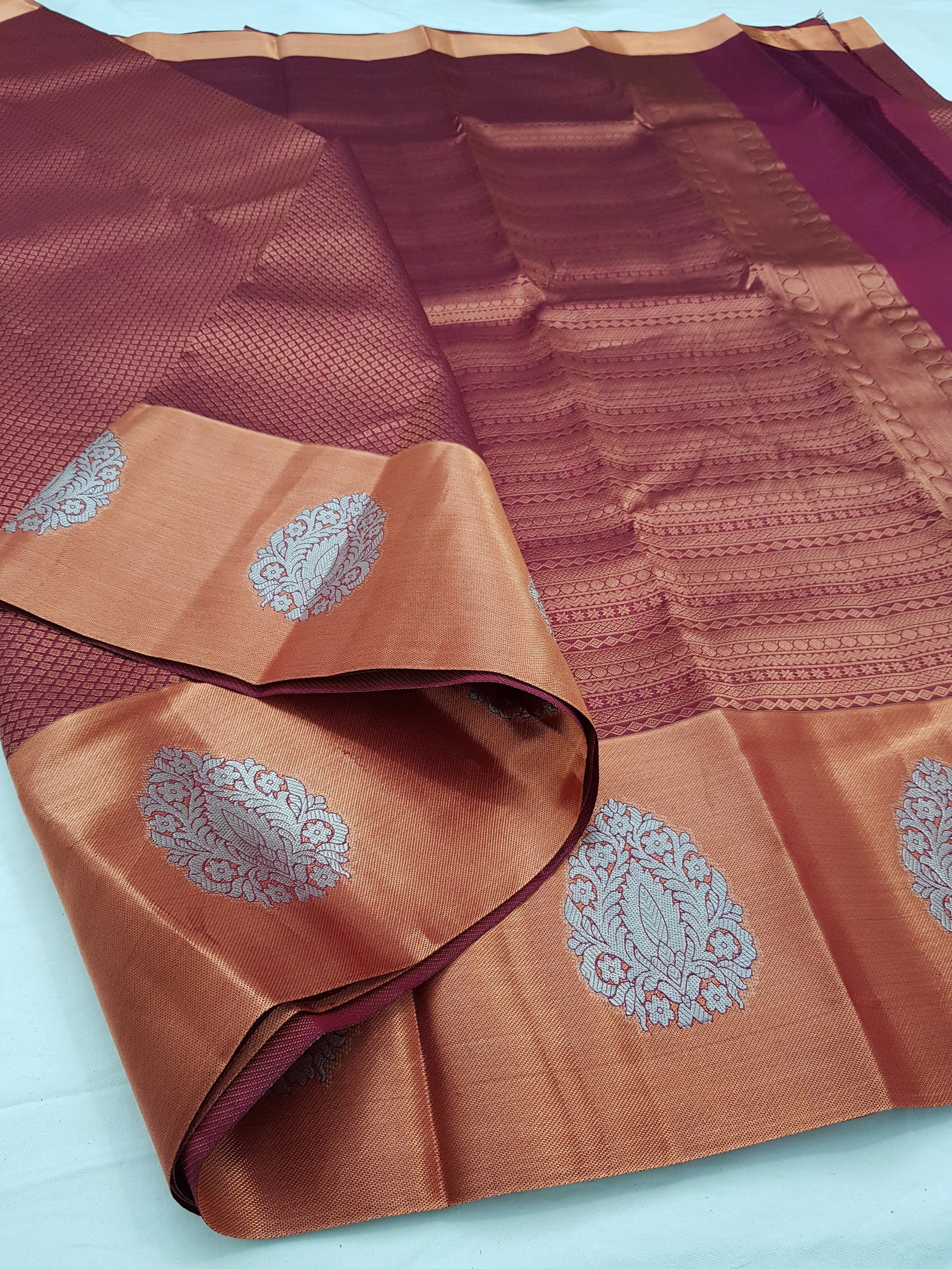 Kanchipuram Pure Handloom Copper Full Zari Bridal Saree with Etsy