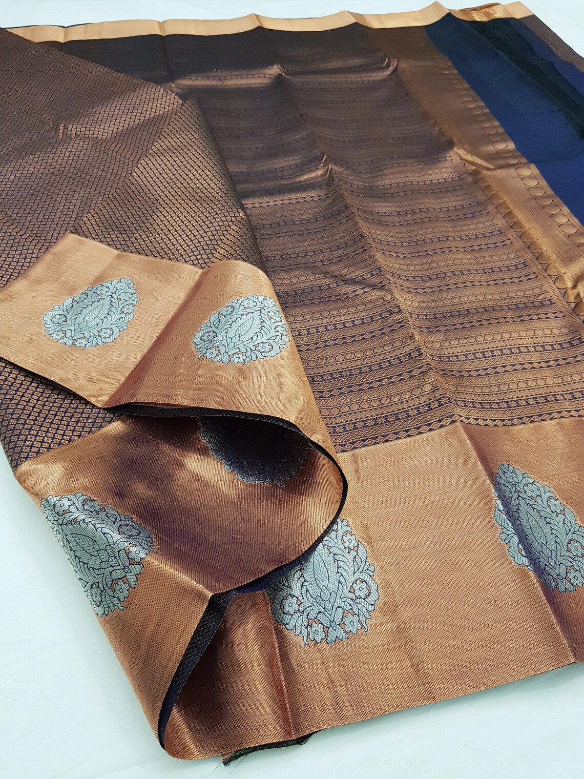Kanchipuram Pure Handloom Copper Full Zari Bridal Saree with Etsy