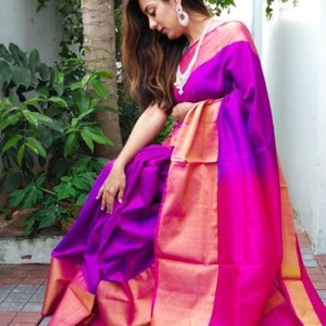uppada seide sari | Uppada Seide Saree mit Bluse | violetter weicher Seiden Saree | Designer Braut Saree | Bollywood Hochzeit Sari