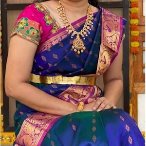 Sari de seda Uppada pura tejido a mano con borde Kanchi intenso / Sari de elegancia clásica / Sari de seda Uppada / Sari de seda nupcial / Sari de diseñador