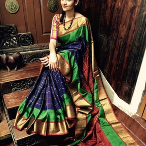 Uppada Pattu Saree Anusha Karos Dual Color Border | Schöne Hochzeit Pattu Saree | Uppada Seide Saree | Saree mit leuchtendem Pallu