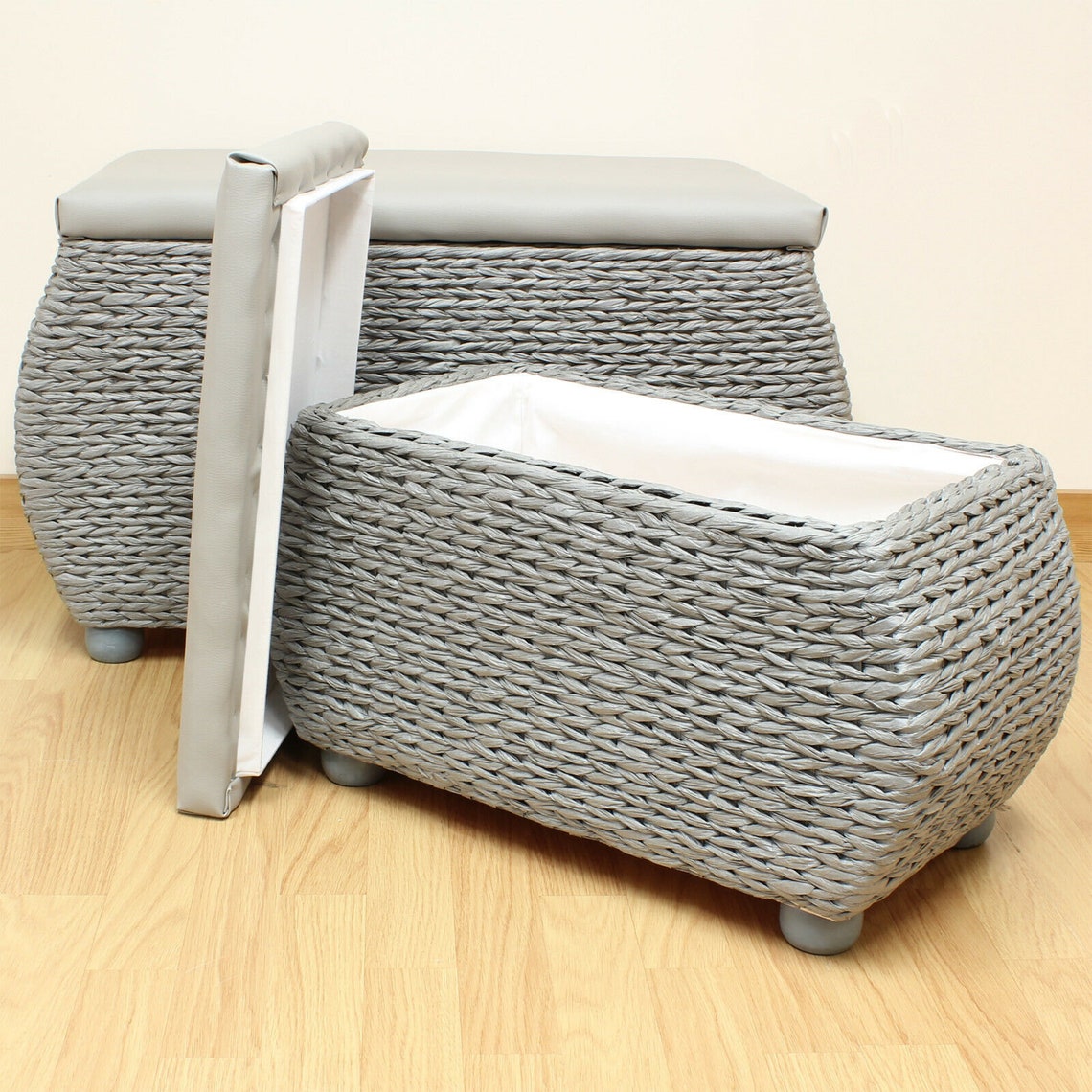 Pair Of Grey Storage Trunks/Benches Woven Blanket Box/Stool Etsy