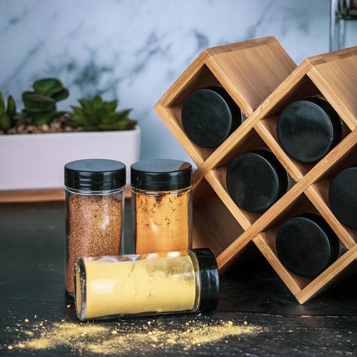Bamboo Spice Rack with Jars Herb Spice Organise Spice Jars Etsy
