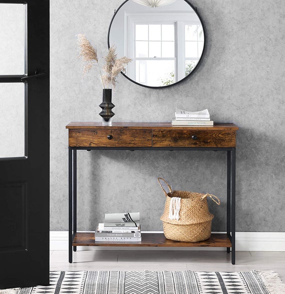 Industrial Style Console Table With 2 Drawers And Storage Uk Industrial Style Console Table With 2, Office Console Table With Drawers