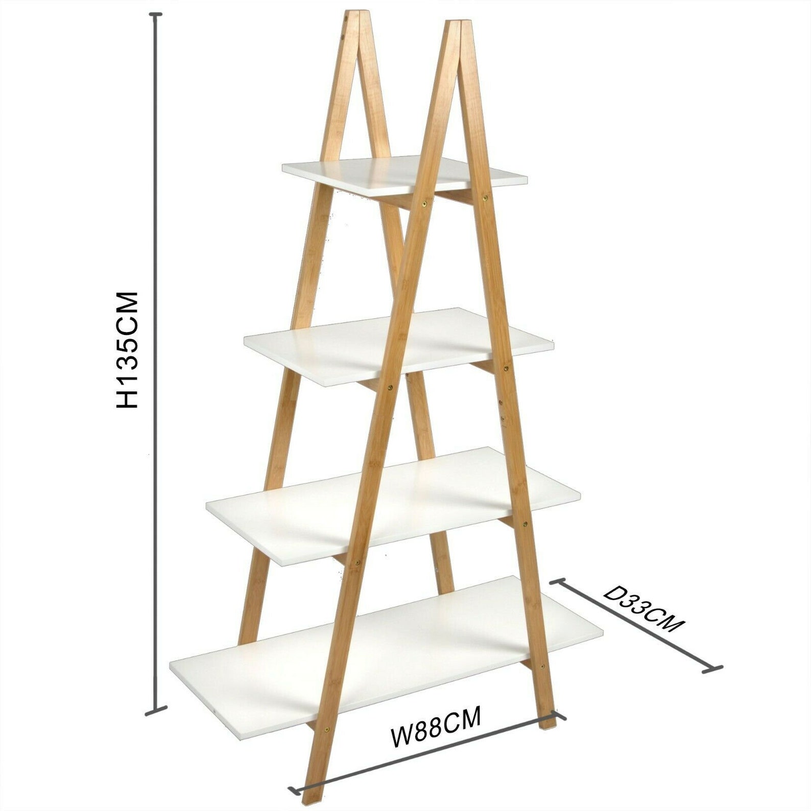 4 Tier White Wooden Ladder Shelf Bookcase Display Unit Bamboo Etsy UK