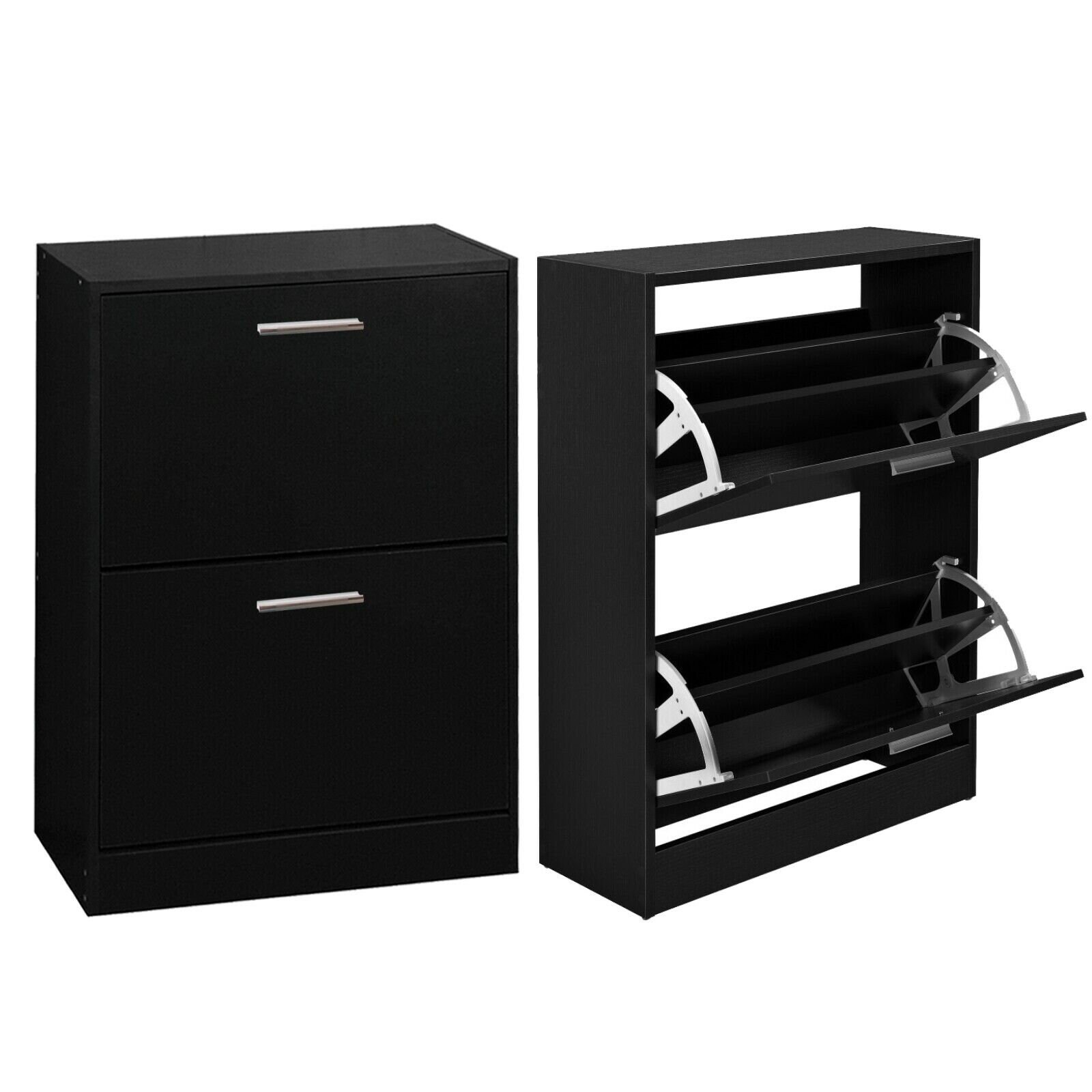 2 Drawer Shoe Black Footwear Rack Storage Wooden Etsy