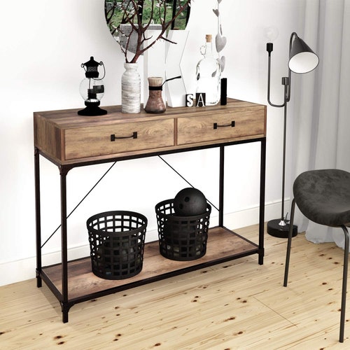 Industrial Style Console Table With 2 Drawers and Storage Etsy UK