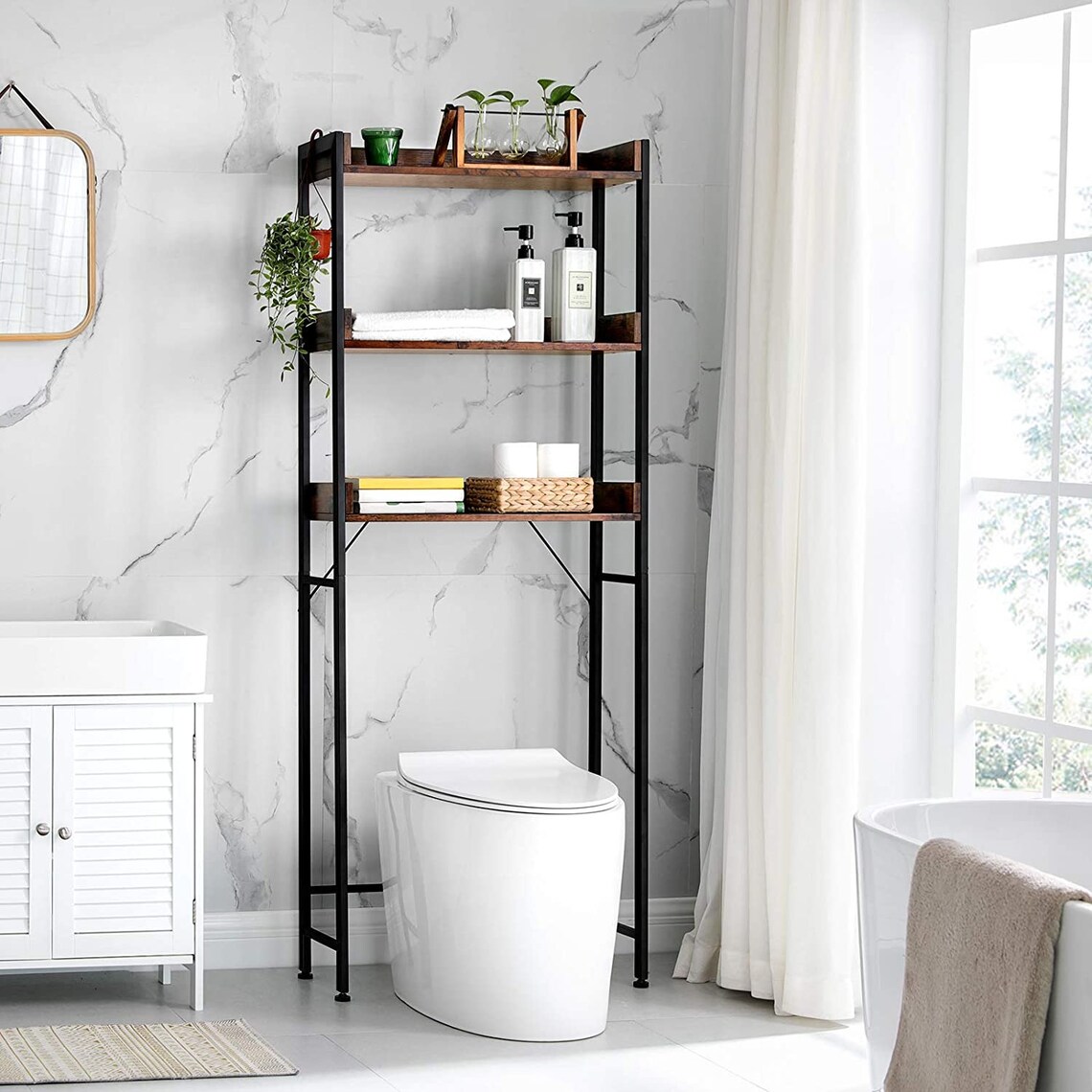 Industrial Style Tall Over Toilet 3 Tier Storage Unit With Etsy