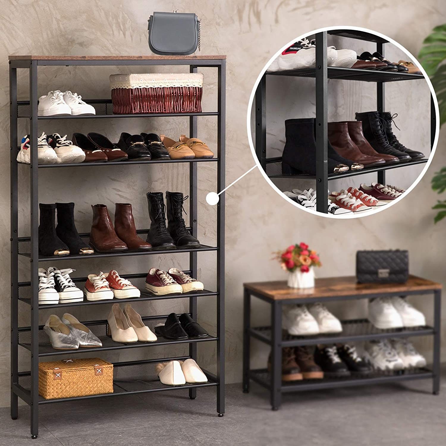Industrial Style 8 Tier Tall Shoe Storage Rack Organiser With - Etsy UK