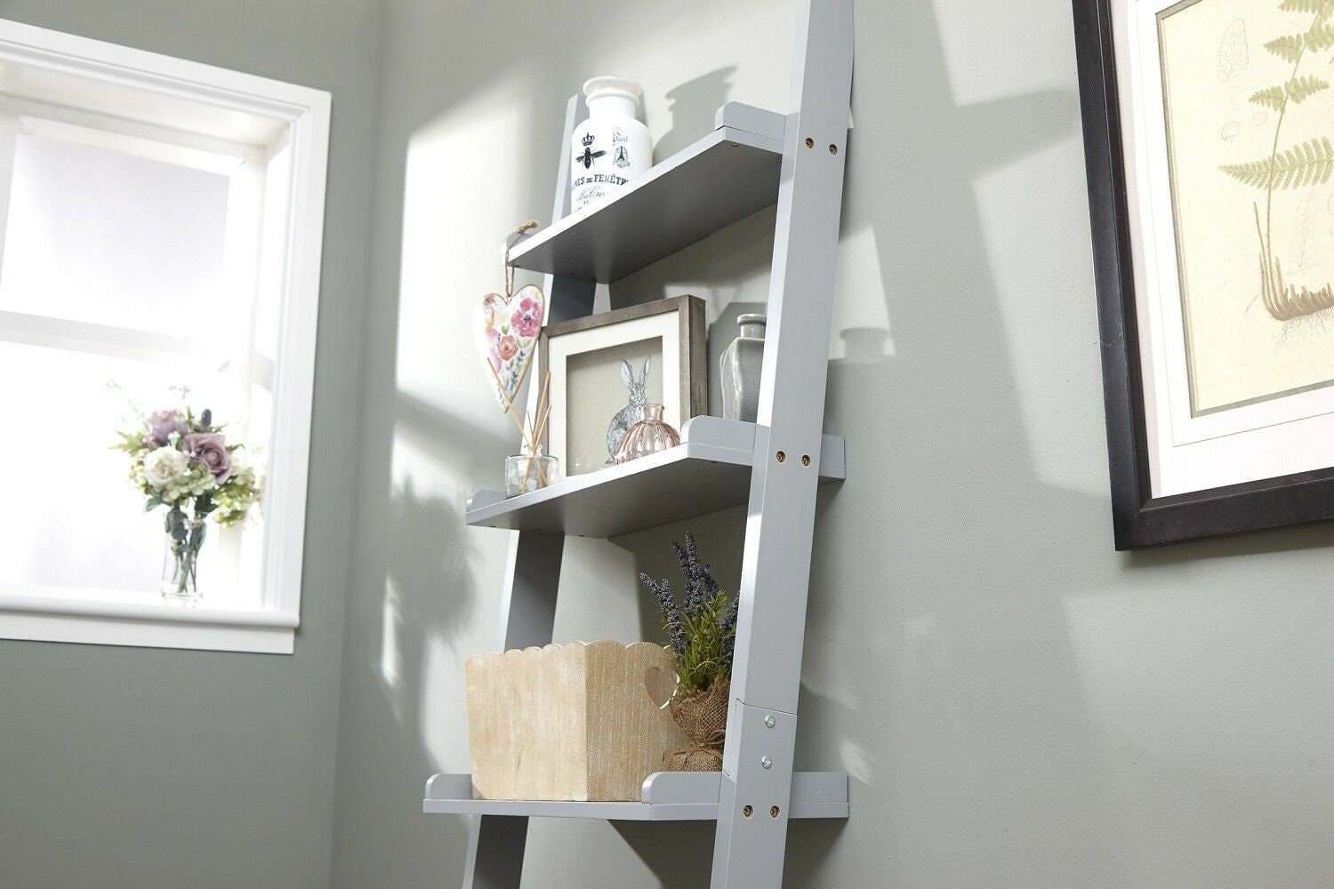 Grey Wood Ladder Shelf 5 Tier Bookshelf Bookcase Storage Rack Etsy