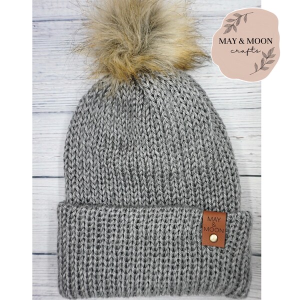 Knit Beanie with Pom // Double Layer Winter Hat // Slouchy Beanie