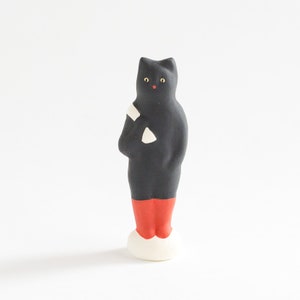 Japanese Hand Made Folk Toy, Pottery&#39;s Earthenware Dolls -Puss In Boots-, designed by Yuki Nishio, Shitakawara Mingei Art
