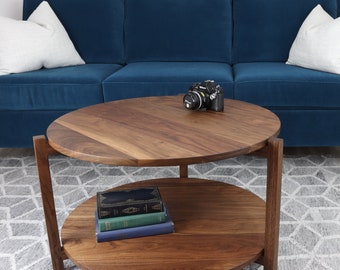 29 Inch Round Coffee Table | Two Tier | Solid Walnut or Solid Oak