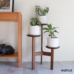 Plant Stand, Three Tier, "Element3" Mid century modern style, handmade in Canada, Solid Hardwood