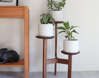 Plant Stand, Three Tier, "Element3" Mid century modern style, handmade in Canada, Solid Hardwood
