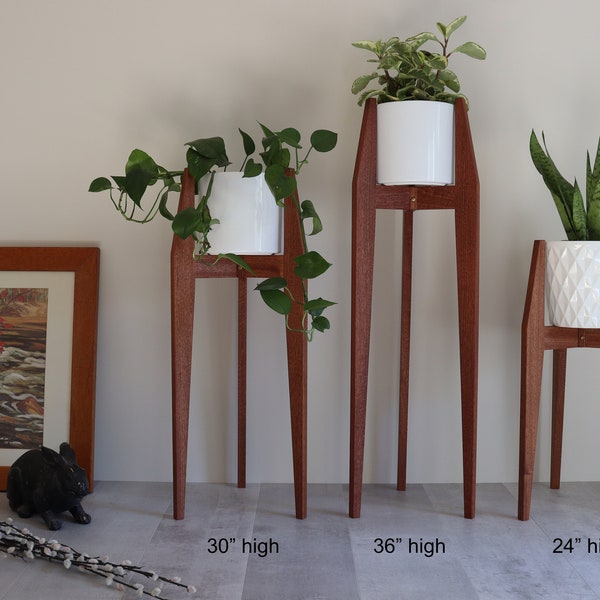 Plant Stand "Deluxe" Sapele Mahogany / mid century modern style / handmade in Canada / indoor plant stand