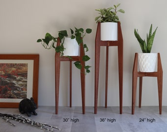 Plant Stand "Deluxe" Sapele Mahogany / mid century modern style / handmade in Canada / indoor plant stand