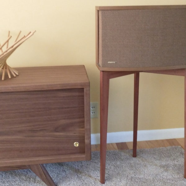 Bose 901 Speaker Stands,  Sapele Mahogany or Walnut, Mid century modern style, handmade in Canada