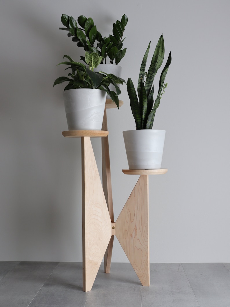 Three Tier Plant Stand, Maple, Mid-century modern, Solid Hardwood image 4