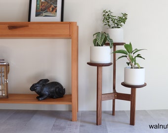 Plant Stand, Three Tier, Mid century modern style, handmade in Canada, Solid Hardwood