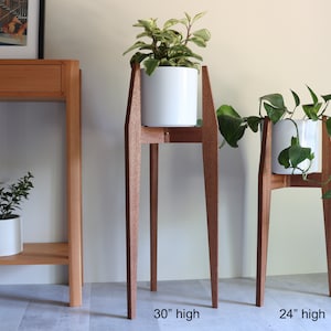 Set of 2 Plant Stands Deluxe , Sapele Mahogany, Mid century modern style, handmade in Canada, Solid Hardwood image 5