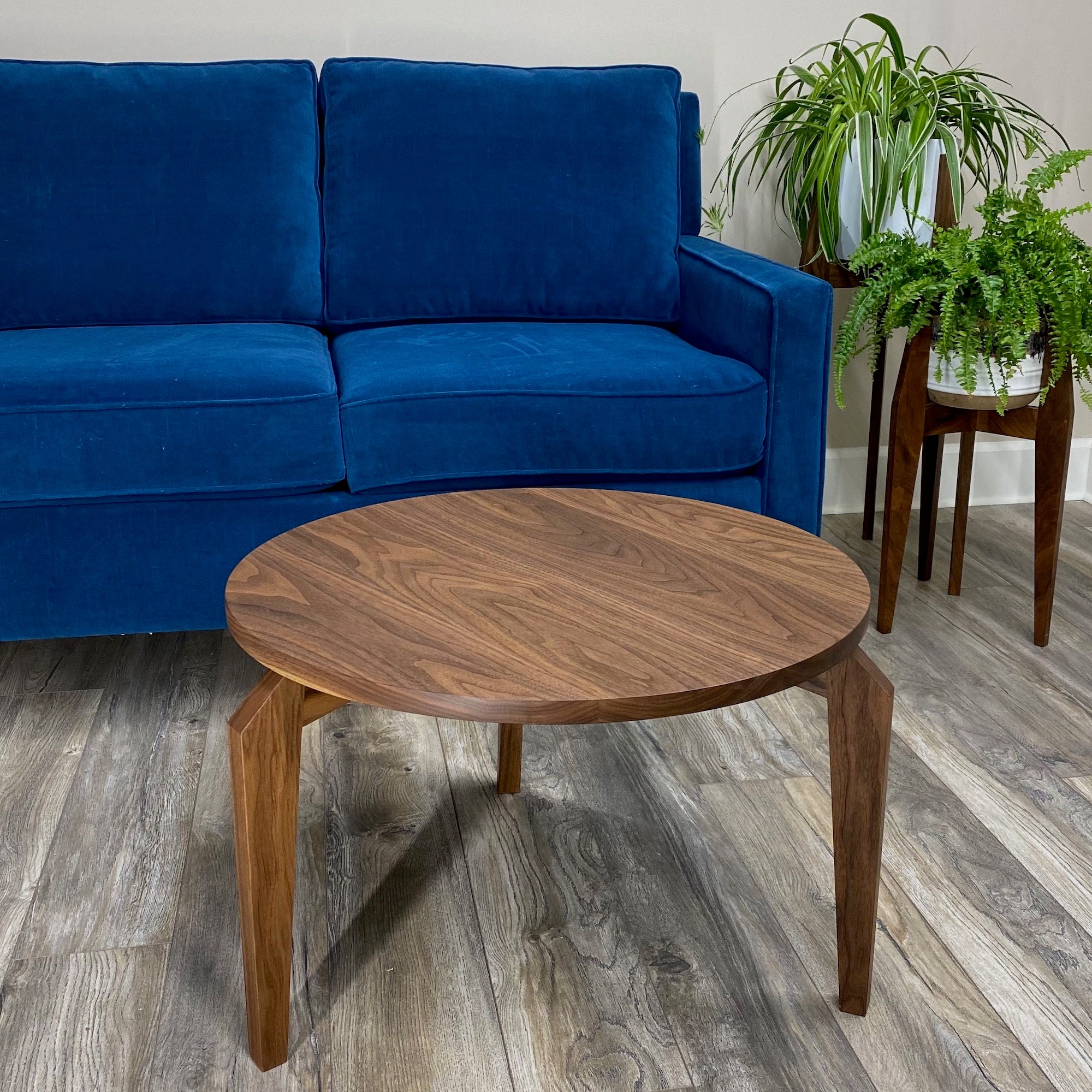 Round Walnut Coffee Table Midcentury Modern Style Etsy