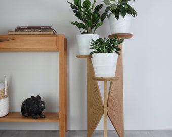 Plant Stand, White Oak, Three Tier, Mid-century modern, Solid Hardwood, Tiered planter stand, Handmade