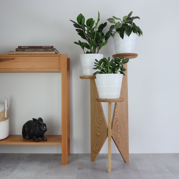 Plant Stand, White Oak, Three Tier, Mid-century modern, Solid Hardwood, Tiered planter stand, Handmade