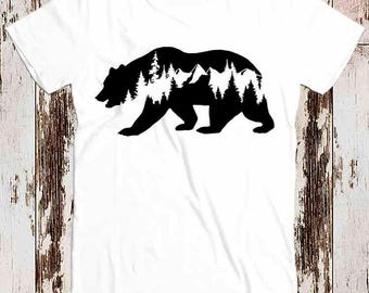 Mountains In Bear Adventure Wanderlust Illustration Super Cool Best Gift Top Tee T Shirt 8841
