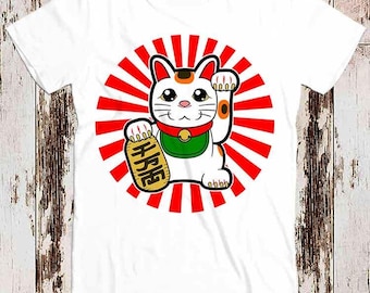 Maneki-Neko Japanese Lucky Cat Chinese Super Cool Best Gift Top Tee T Shirt 8771