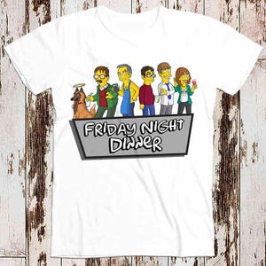 Freitag Abend Lustiges Abendessen Comics Karikaturen Jim Bell Shalom Ideales Geschenk Unisex & Damen Vintage Weiß T-Shirt 8225