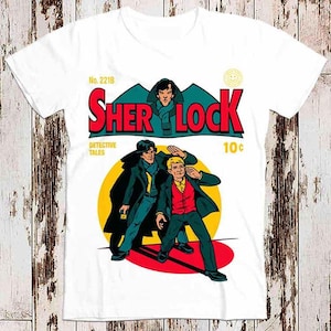 Camiseta básica de 10 c con portada de revista de cómics Sherlock 8471