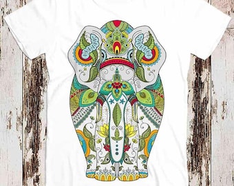 Zenart Patterned Elephant Mandala Chakra India Ornament Animal Fashion Design Gift T Shirt Top Tee 8389