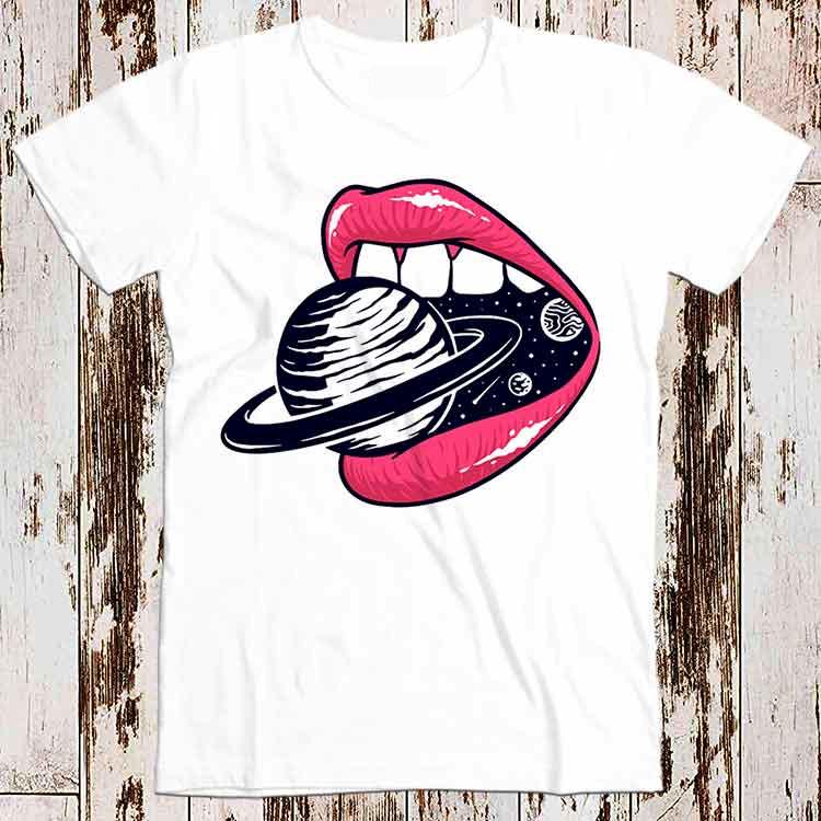 Saturn Lippen beißen das Universum Jupiter Art Super Cooles bestes Geschenk Top T-Shirt 8835