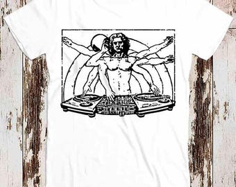 DJ DaVinci Weird Graphic Cool Vinyl Record Funny 80s Top Tee T Shirt 8734