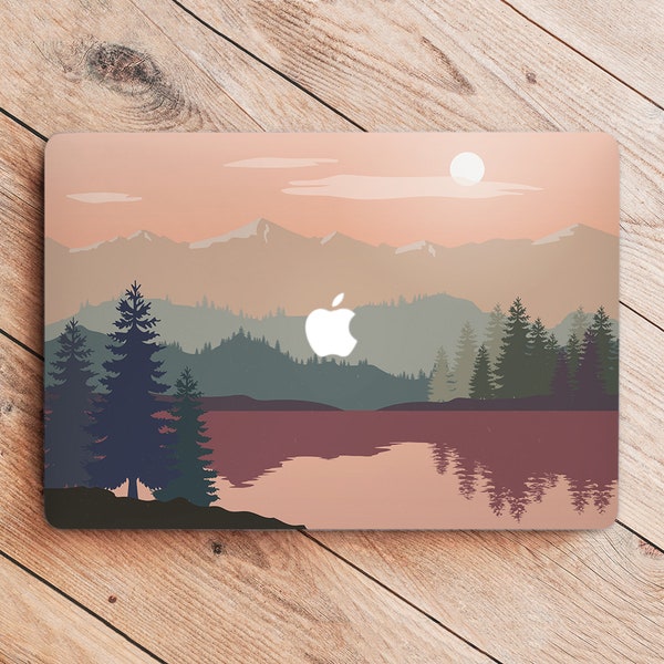 Macbook case for Macbook Pro 13 Air M1 M2 2020 14 Inch, 12 Inch, 13 Inch, 15 Inch, 16 Inch Forest landscape mountain sunset design cover