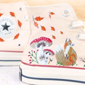 Embroidered Converse/Autumn Embroidery Converse/Fox Converse/ Mushroom Converse/Custom Converse Pet/Embroidered Converse High Tops Fox